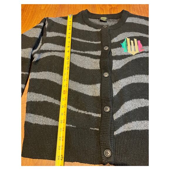 Wicked Paul Tazewell Black Gray Zebra Stripe Button Cardigan Sweater XL Unisex - Picture 7 of 8